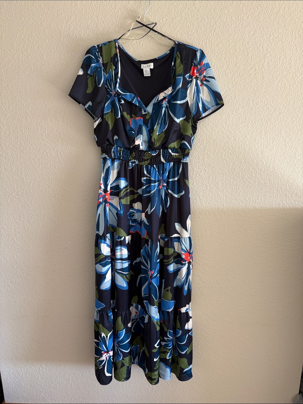 Nicole Miller Floral Navy Maxi Dress with Elastic Waist